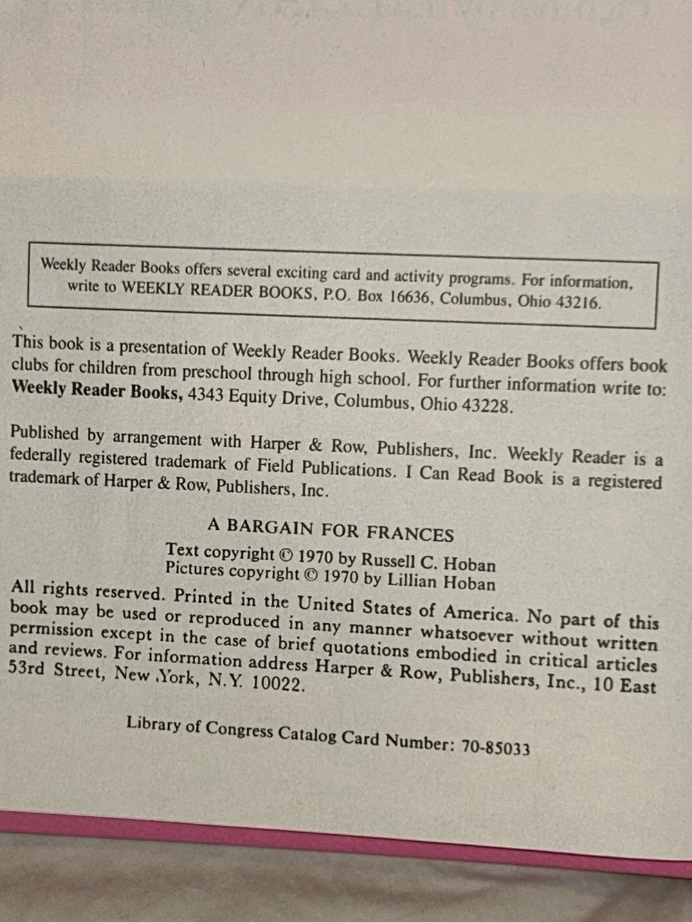 A Bargain For Frances By Russell Hoban, 1970, Vintage Hardcover